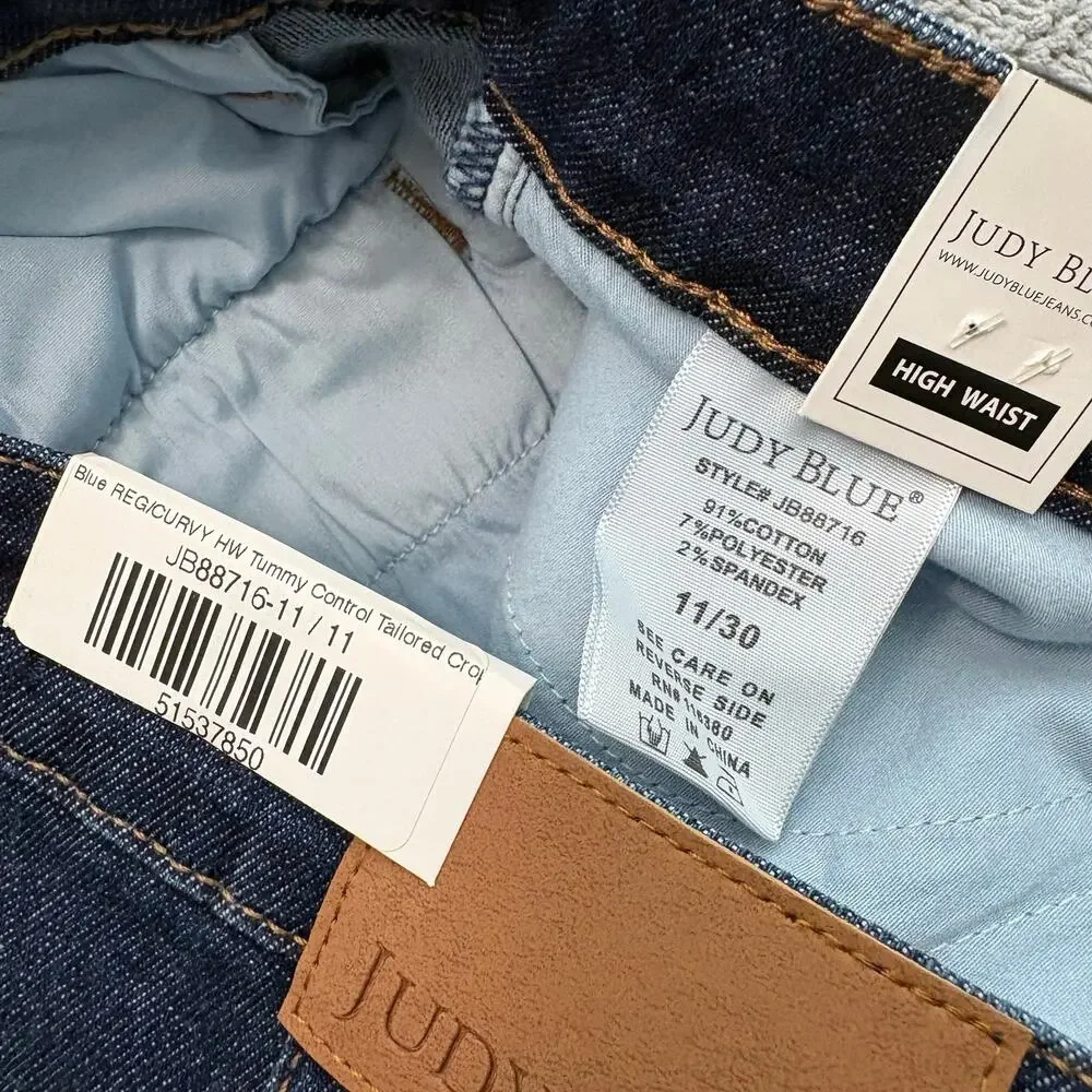 Judy Blue High Waist Tummy Control Tailored Crop Wide Leg Jeans Women’s Size 30